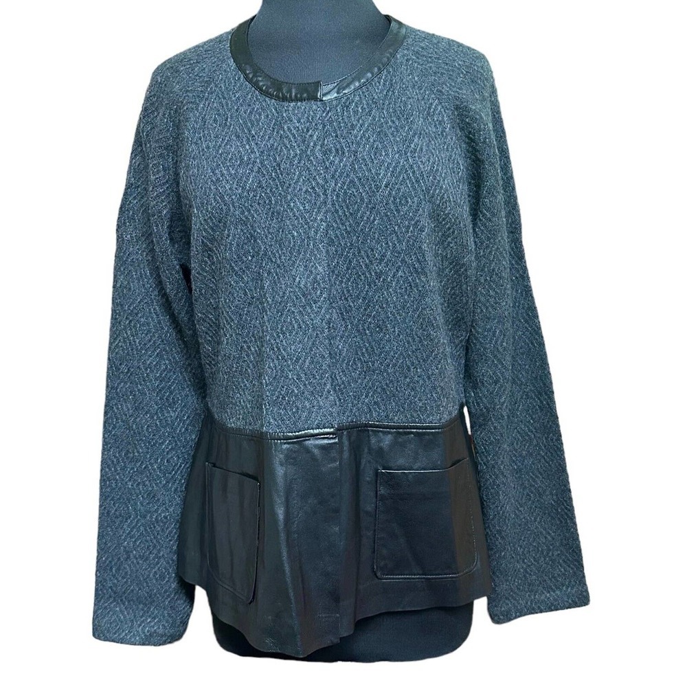 Pendleton Jacket‎ Women's Sz XL Lambs Wool & Leather Grey & Black Front Pockets